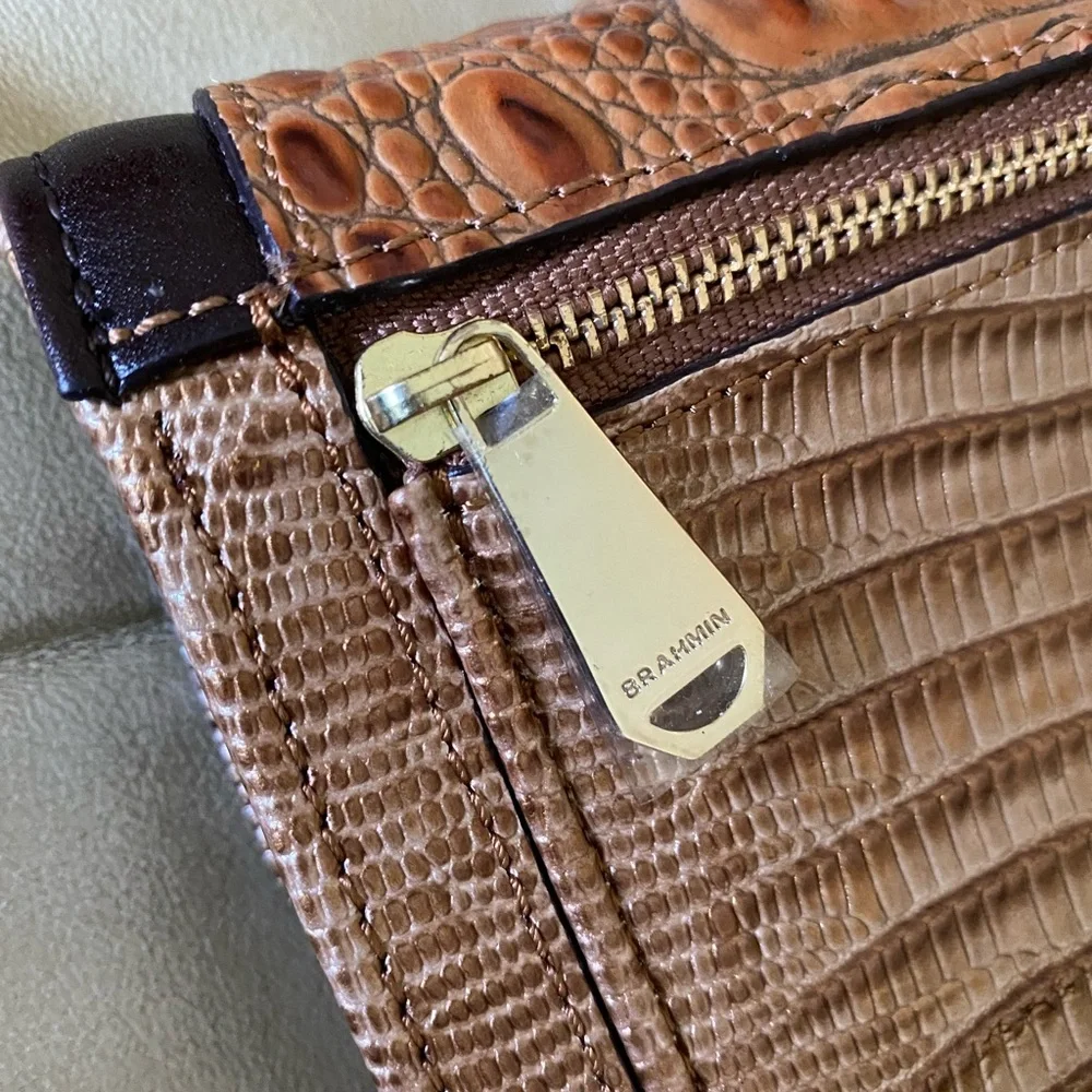 LKNW Brahmin Toasted Almond Bengal Checkbook Wallet READ! Croc Lizard